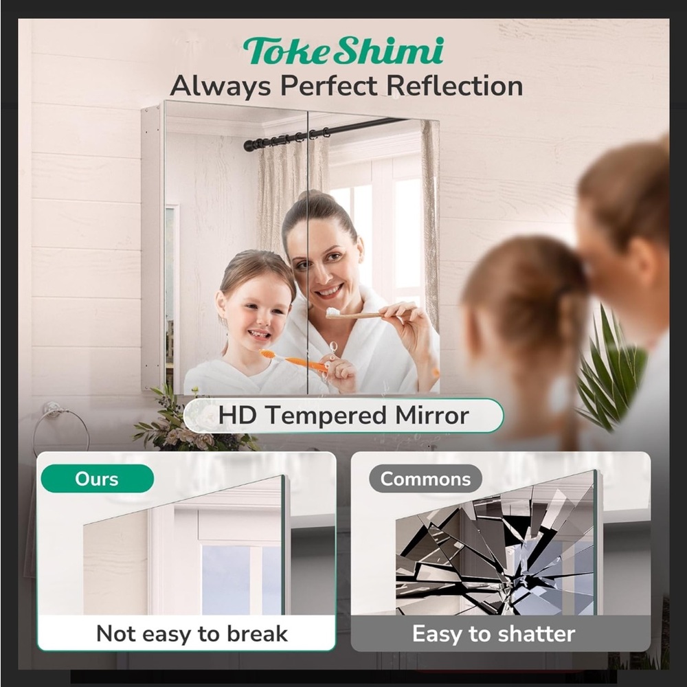 TokeShimi HD Tempered Mirror Medicine Cabinet